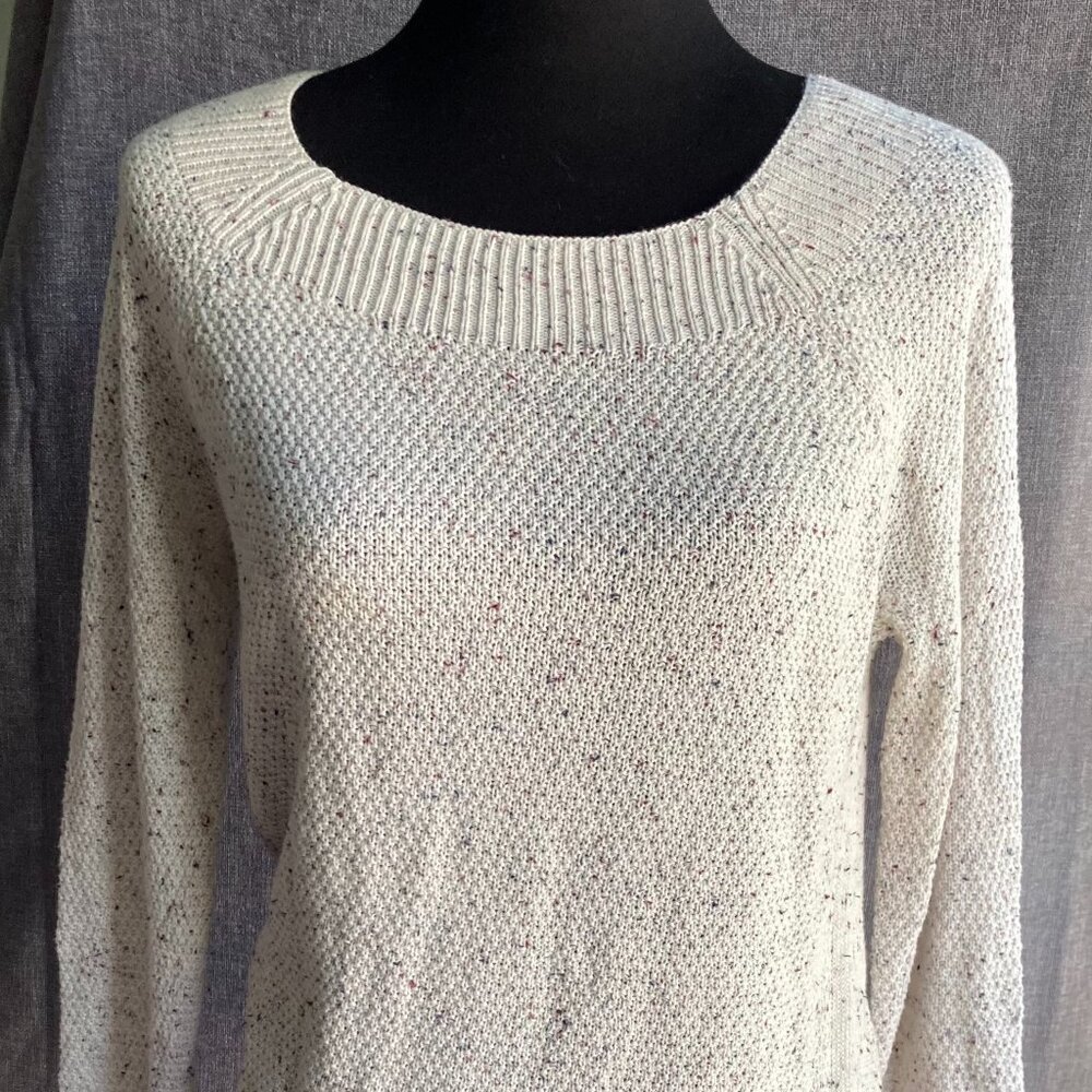 Cream Textured Knit Cotton Sweater